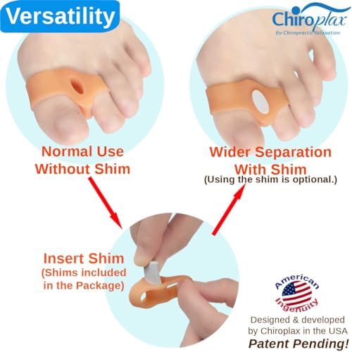 Chiroplax Bunion Corrector Pads Silicone Big Toe Separator Straightener Spacer for Women & Men Hallux Valgus Pain Relief Sleeve Cushion Splint Protector (4 Pads w/Shims - Large)