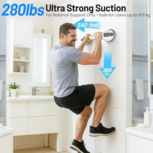 2 Pack Grab Bars for Shower Handle, Elderly Assistance Products, Seniors Removable Bar Safety, Suction Cup Handles for Bathtubs and Showers/Bathroom/Walls, Heavy Duty Handrails Grip 500lbs,No Drilling