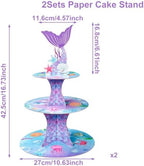2Pcs Mermaid Cupcake Stand - 3 Tier Little Mermaid Birthday Party Decorations Under The Sea Theme Cake Dessert Tower Holder for Girls Kids Underwater Beach Baby Shower Party Supplies Favors