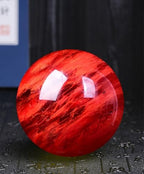 Red Obsidian Ball with Stand, Natural Crystal Ruby Ball Sphere Melting Quartz Crystal Gemstone for Meditation Healing Feng Shui Home Decoration,80mm=3.14inch