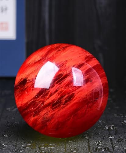 Red Obsidian Ball with Stand, Natural Crystal Ruby Ball Sphere Melting Quartz Crystal Gemstone for Meditation Healing Feng Shui Home Decoration,80mm=3.14inch