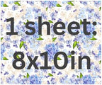 Floral Hydrangea Print Edible Cake Topper Icing Sheet, 8x10 inches, Blue and White baby in bloom flowers garden, blue floral design cake wrap.