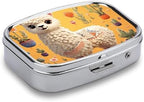 Cartoon Alpaca Cute Animal Pill Box Small Pill Organizer with 2 Compartments and Mirror Portable Travel Metal Pillcase for Pocket Or Purse, Privacy-Protecting Medicine Box