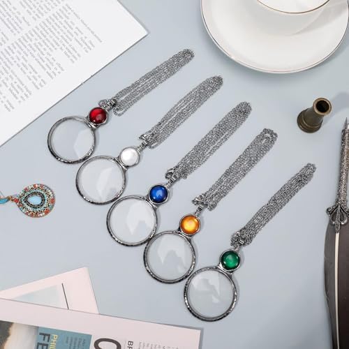 10X Magnifying Glass Necklace Pendant, Magnifier Lens for Reading Crafts Working Inspection Exploring Jewelry Accessory Gift (White Gemstone)