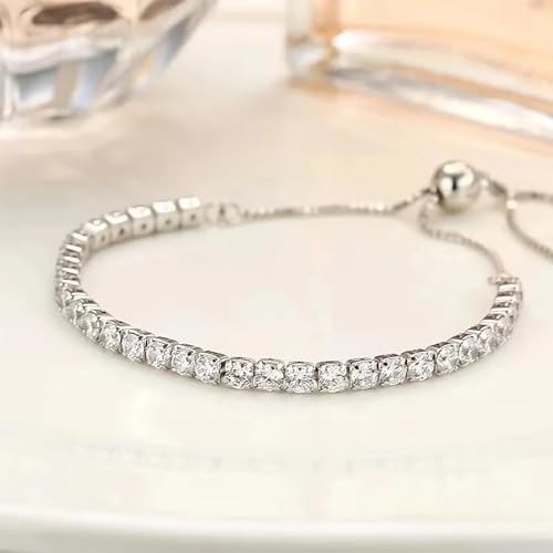 Tennis Bracelets, Tennis Bracelets for Women White Gold Plated Diamond Classic Adjustable Slider Bracelet Silver Fashion Jewelry Wedding Women Gifts Women (Silver/Rose Glod/Green)