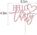 Hello Thirty Cake Topper, 30th Anniversary/Birthday Wedding Party Decorations Supplies, rose gold flash