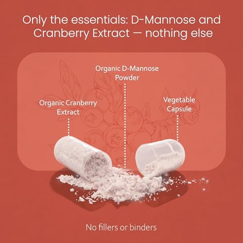 NaturaLife Labs Organic D-Mannose 1300 mg with Organic Cranberry Extract 100 mg per Serving – 100 Capsules – Non-GMO, Gluten-Free, Vegan