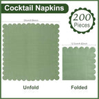 200 Pieces Cocktail Napkin, Sublaga 2-Ply Scalloped Edged Dessert Napkins Folded 5 x 5 Inches Disposable Gradient Color Paper Napkins for Dinner Wedding Birthday Baby Shower Party, Green