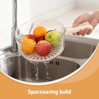 ABOOFAN Double Layer Fruit Washing Bowl with Foldable Handle and Lid Kitchen Draining Basket for Fruits and Vegetables Compact 7.87 Inch Strainer Basin for Food Storage and Refrigerator Use