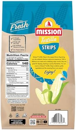 Mission Strips White Corn Tortilla Chips, 11 Ounce Bag