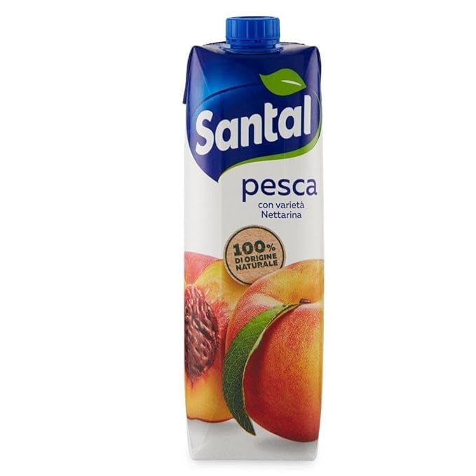 Santal 100% Natural Fruit Juice Peach Flavor 33.8 fl oz (1L) Tetra Pak No Added Sugar Made in Italy (1x 1L, Peach 100% Natural)