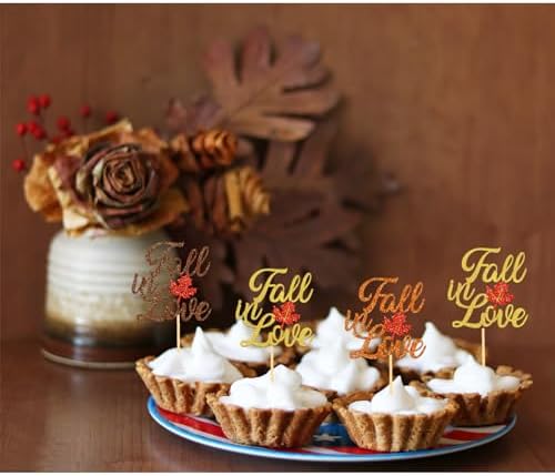 24PCS Fall in Love Cupcake Toppers Fall Theme Party Decorations, Bridal Shower Cupcake Picks Engagement Cake Decorations, Wedding Anniversary Bridal Shower Party Decorations (mixed A)