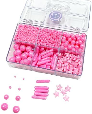 Homipooty Edible Pink Pearl Sugar Sprinkles 130g/4.58oz Pink Pearl Star Sprinkles For Cake Decorations Wedding，Cookies，Ice Cream, Cupcake Toppers, Halloween Christmas Supplies
