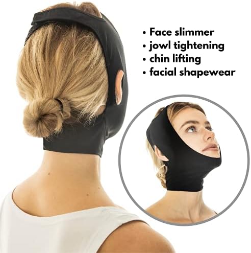 Post Surgery Neck and Chin Compression Garment Wrap Bandage, Face Slimmer, Jowl Tightening, Neck Coverage, Chin Lifting Strap (M)