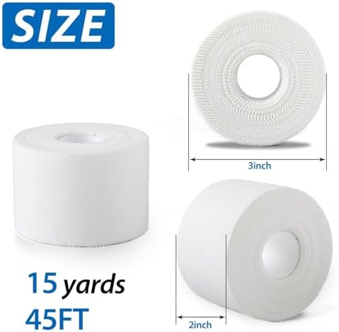 popbob (2 Pack) White Athletic Sports Tape 2 Inch x 15 Yards, Very Strong Adhesive and Hypoallergenic Breathable Cotton Sports Tape for Bats, Tennis and Boxing
