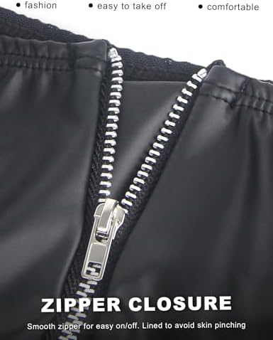 comeondear Women Faux Leather Zipper Panties Plus Size Mesh Back Bikini Underwear Black Low Rise Thong G-string Lady Tanga