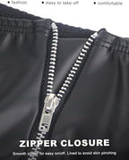 comeondear Women Faux Leather Zipper Panties Plus Size Mesh Back Bikini Underwear Black Low Rise Thong G-string Lady Tanga