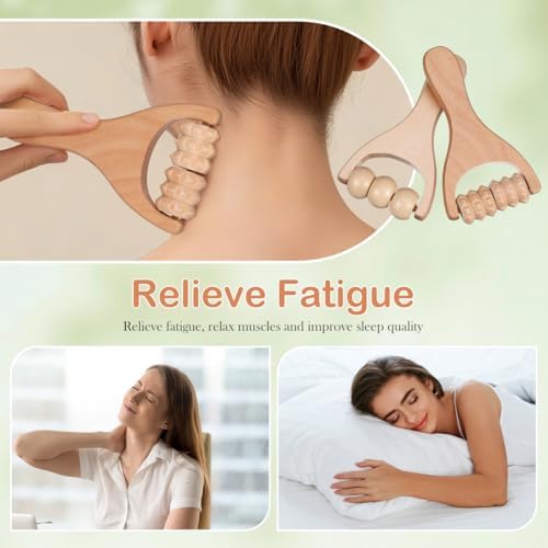 SHINEOFI 2Pcs Wooden Massage Roller, Hand Muscle Roller Stick, Bead Massage Tool for Legs, Manual Wood Therapy Tools for Arms Feet Shoulder Acupoint Tissue Relief