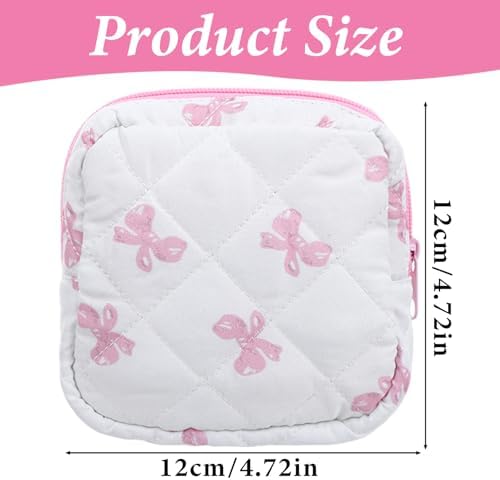 Portable Period Bags for Girls, Bow Period Pouch for Pads Sanitary Napkins Small Tampons, Sanitary Napkin Storage Bag First Gifts for Girls (White)