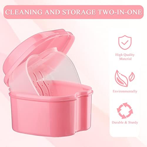 Zubebe 20 Pcs Denture Bath Retainer Case Holder Bulk with Strainer Basket Dental Cup Denture Soaking Container False Teeth Storage Box for Travel Cleaning Mouth Guard, 5 Colors