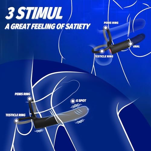 Anal Dildo Vibrator Sex Toys for Men, Strap-On Dildo Butt Plug with Vibrating Cock Ring, Male Penis Vibrator with 10 Vibration Modes, Double Penetration Pleasure for Men and Couples Adult Sex Toys