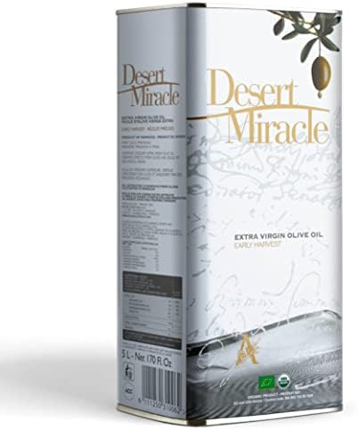 DESERT MIRACLE Cold Pressed Polyphenol Rich Moroccan Olive Oil, Extra Virgin Olive Oil with High Polyphenols, Organic, First Cold Pressed EVOO From Morocco, 5 Liter Can