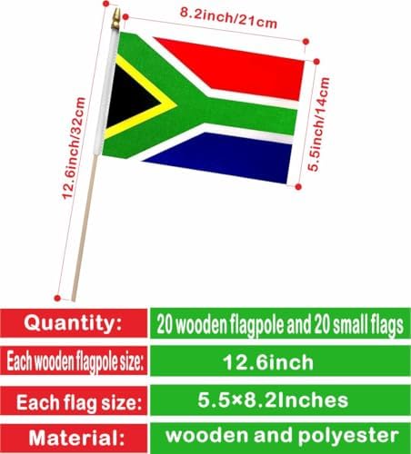 20 Pack South Africa Flags South African Stick Flag Small Mini Handheld Flags for Decorations,（ 5 × 8inches）, essential for parties and celebrations