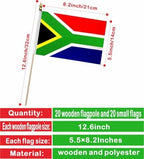 20 Pack South Africa Flags South African Stick Flag Small Mini Handheld Flags for Decorations,（ 5 × 8inches）, essential for parties and celebrations