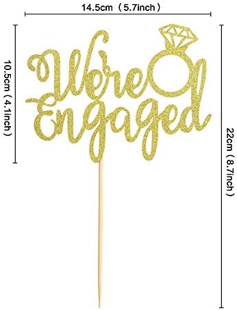 Ercadio 1 Pack Gold We're Engaged Cake Topper Glitter Bridal Shower Cake Pick Decorations for Wedding Engagement Theme Party Decorations