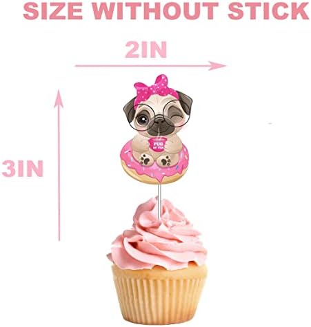 PC Pug Dog Cupcake Topper, Set of 10, Brown, Baby Shower Decorations