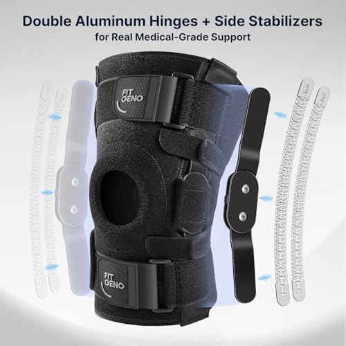 Fit Geno Hinged Knee Brace for Meniscus Tear: Adjustable Support for Knee Pain w/Built-in Side Stabilizers & Removable Metal Hinges for ACL MCL Injury or Surgery Recovery - Men and Women