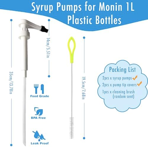 Syrup Pumps for 1 Liter Monin Coffee Syrup Bottles Plastic, Coffee Syrup Pump Dispenser 8ml per Pump, with Tip Cover Included