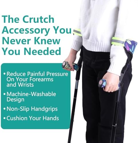 Forearm Crutch Pads and Hand Grip Covers for Open Cuff Crutches Forearm Crutches Accessories,Moisture Wicking Breathable Forearm Crutch Covers with Elastic Strap Increases Walking Comfort (Leaf)