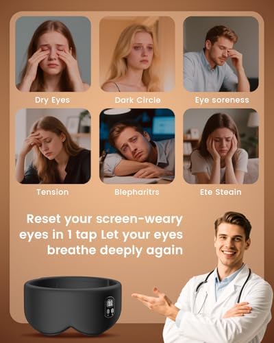 Anydance Heated Eye Mask - Cordless Eye Mask for Dry Eyes, Eye Relief, Improved Sleep, Timed Shutdown, 4 Temperature, Washable Eye Heating Pad for Travel, Removable for Cleaning - Black