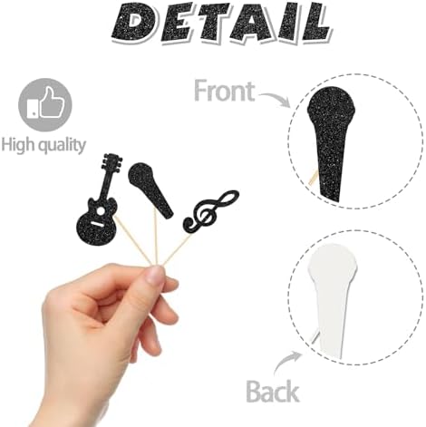 24Pcs Music Notes Cupcake Toppers Black Glitter Musical Symbol Cupcake Picks Rock Music Concert Baby Shower Wedding Birthday Party Decorations Supplies