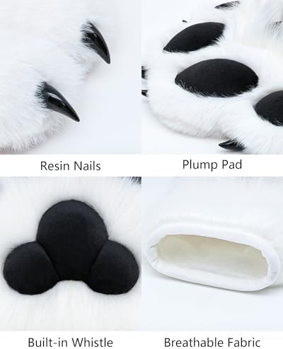 BNLIDES Cosplay Fursuit Paw Gloves Furry Claw Gloves Built-in Whistle Decompression Toys Costume Party Accessories for Adult