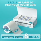 Dimora Paper Medical Tape 8 Rolls- Hypoallergenic White Surgical Tape for Sensitive Skin，Breathable First Aid Wound Tape with Pain-Free Removal，Secures Dressing and Medical Devices -2" x 10 Yards