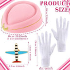 Bencailor 7 Pcs Women Flight Attendant Costume Accessories Stewardess Outfits Bellhop Hat Scarf Sunglasses Gloves