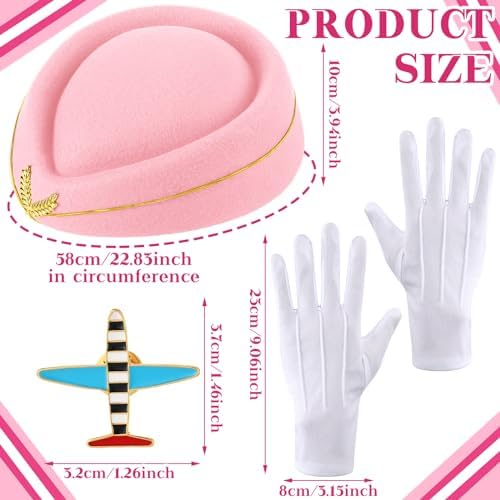 Bencailor 7 Pcs Women Flight Attendant Costume Accessories Stewardess Outfits Bellhop Hat Scarf Sunglasses Gloves