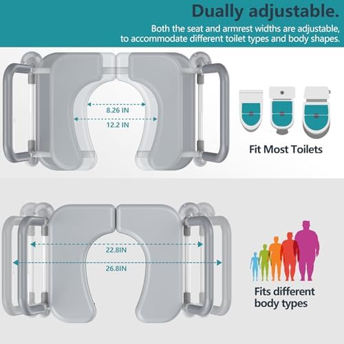 Toilet Seat Riser for Seniors,Heavy Duty Raised Toilet Seat with Handles,Adjustable Width and Height,Elevated Toilet Chair for Elderly,Handicap, Pregnant,Fit Most Toilet,450 LBS