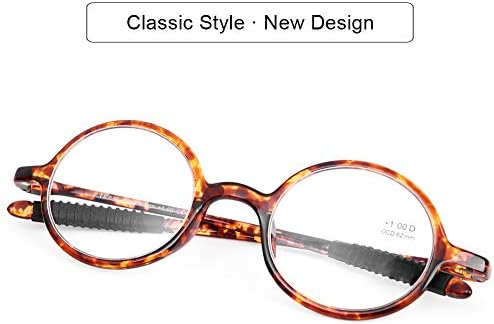 DOOViC Round Reading Glasses Flexible Lightweight Readers Glasses Fashion Design Tortoise for Men & Women 2.00
