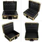 Barber Case Clipper Bag Gold, Hair Kit Tool Box Aluminum Organizer with Portable Handle and Secure Numlock for Scissors, Clippers, Barber Supplies 15.7" x 12" x 6.1"