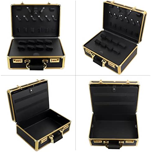 Barber Case Clipper Bag Gold, Hair Kit Tool Box Aluminum Organizer with Portable Handle and Secure Numlock for Scissors, Clippers, Barber Supplies 15.7" x 12" x 6.1"