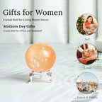 Crocon 45mm Orange Selenite Stone Sphere Ball with Metal Stand 1400+ Carats Gemstone Ball Healing Sphere Sculpture Figurine for Fengshui Divination Home Decoration Photography Crystal Sphere