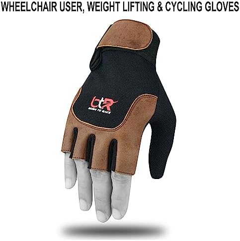 Wheelchair Gloves Unisex Mobility Disability Fingerless Long Thumb Leather Palm Workout Weight Lifting, Cycling, Driving Gloves for Men and Women
