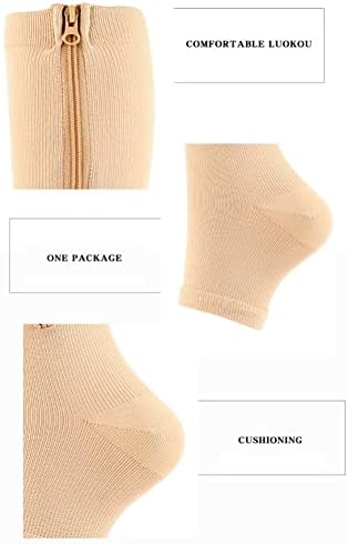 Hotfiary Zipper Compression Socks for Men Women Compression Stockings Toeless/Full Toe Calf Knee High Zippered Socks