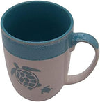 Wowser Speckled White Mug Dipped in Teal with Mom and Baby Turtle Design, Stoneware Mug, 16 ounces