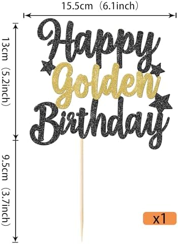 Rsstarxi 1 Pack Golden Birthday Cake Topper Glitter 9th 14th 15th 16th 18th 30th 50th 60th Cake Picks Golden Birthday Cake Decoration for Kids Adults Party Decorations