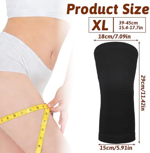 Bamboo Knee Sleeve, Black Bamboo Compression Knee Brace, Elastic Breathable Knees Braces, Thicken Thermal Relieve Knees Pain Leg Pads for Women Men Running Volleyball Cycling Dance(X-Large)