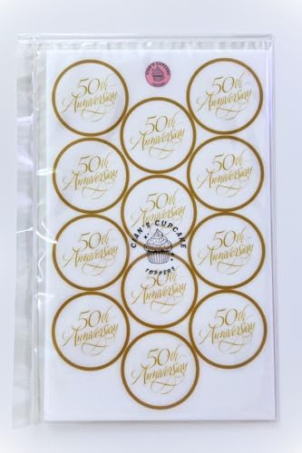 Golden 50th Wedding Anniversary Edible Wafer Card Cupcake Decorations for Special Milestone Celebrations, 24 x 1.77 Inch 4.5cm Uncut